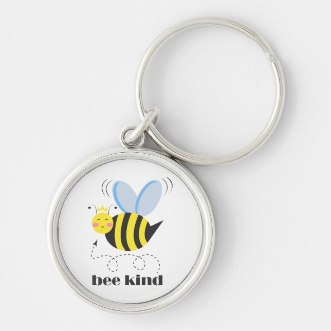 Happy bee princess with crown and slogan Bee Kind Key Ring (Front)