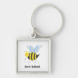 Happy bee princess with crown and slogan Bee Kind Key Ring