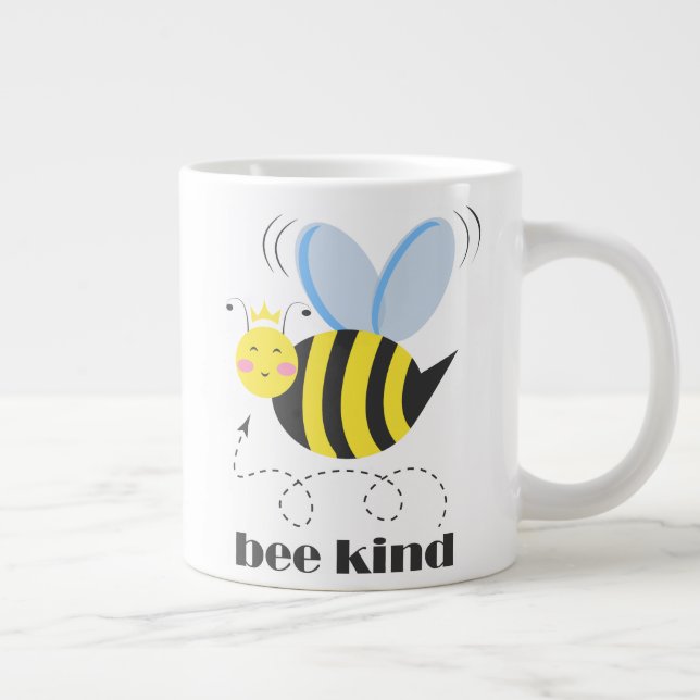 Happy bee princess with crown and slogan Bee Kind Large Coffee Mug (Right)