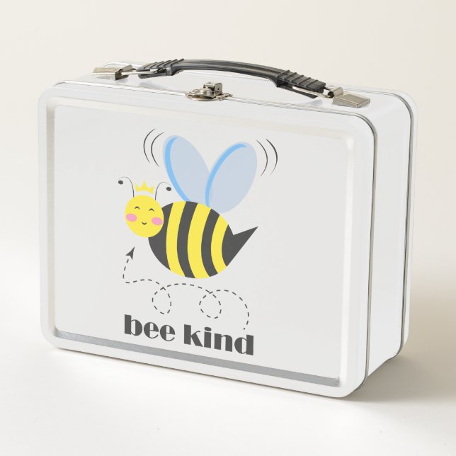 Happy bee princess with crown and slogan Bee Kind Metal Lunch Box (Front)