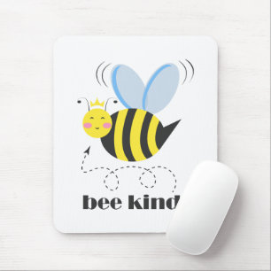 Happy bee princess with crown and slogan Bee Kind Mouse Mat