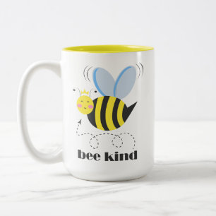 Happy bee princess with crown and slogan Bee Kind Two-Tone Coffee Mug
