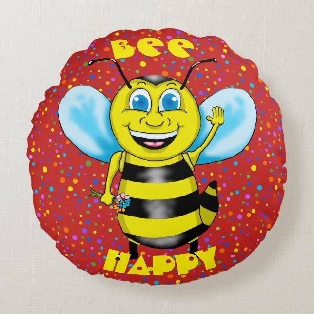 Happy Bee Round Pillow (Front)