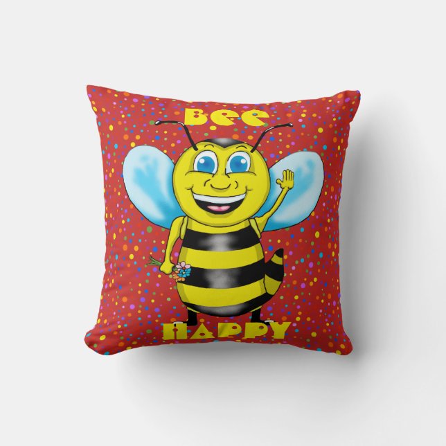 Happy Bee Square Pillow (Front)