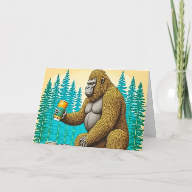 Happy Beer-day Birthday pun Bigfoot Card (Front)