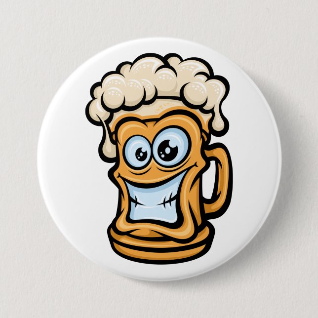 Happy Beer Mug, Funny Illustration 7.5 Cm Round Badge (Front)