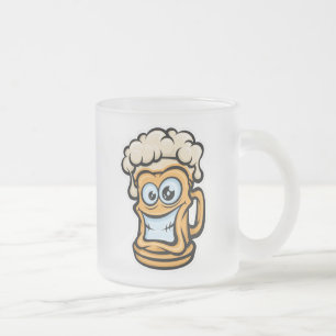 Happy Beer Mug, Funny Illustration Frosted Glass Coffee Mug