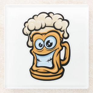 Happy Beer Mug, Funny Illustration Glass Coaster