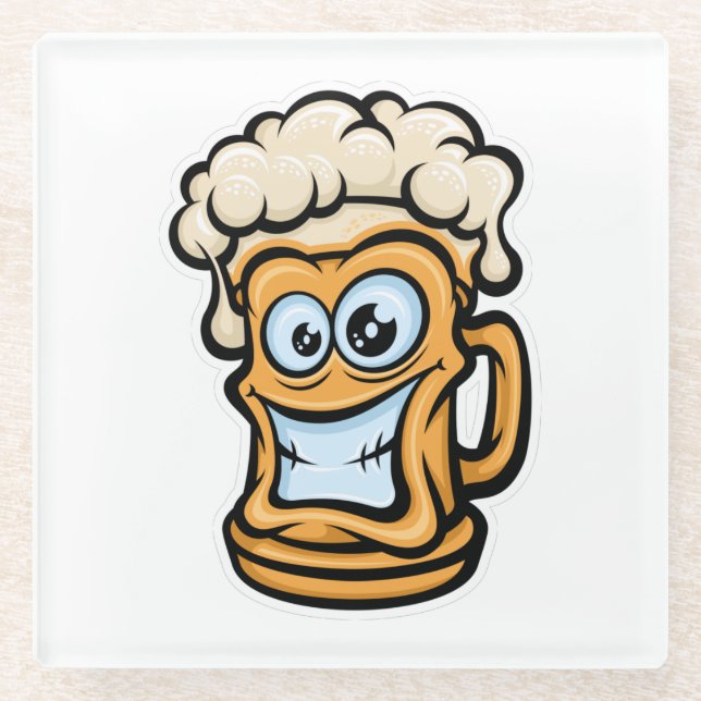 Happy Beer Mug, Funny Illustration Glass Coaster (Front)