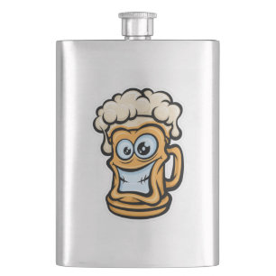 Happy Beer Mug, Funny Illustration Hip Flask