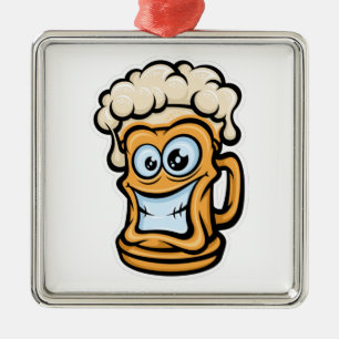 Happy Beer Mug, Funny Illustration Metal Tree Decoration