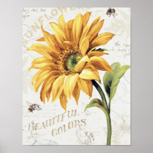 Happy Bees and Yellow Sunflowers Poster