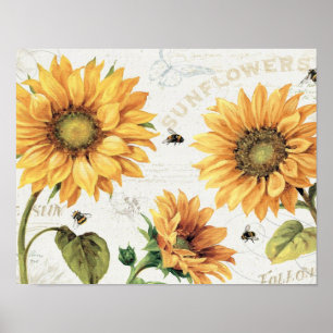 Happy Bees and Yellow Sunflowers Three Poster