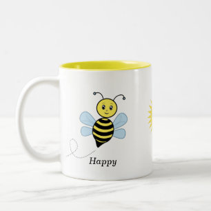 Happy Bees & cute sun Two-Tone Coffee Mug