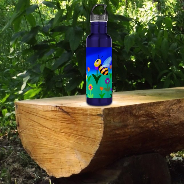 Happy bees in a flower field 710 ml water bottle (Creator Uploaded)