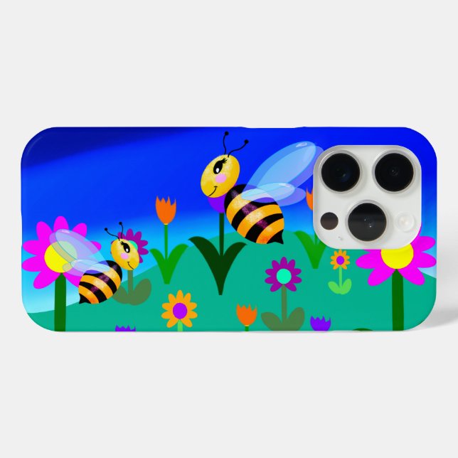 Happy bees in a flower field Case-Mate iPhone case (Back (Horizontal))