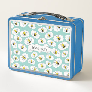Happy Bees Pattern custom name lunch boxes