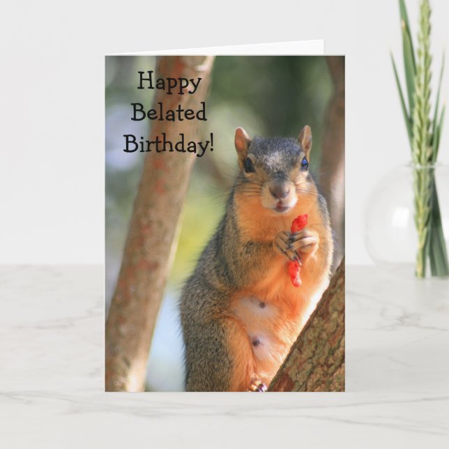 Happy Belated Birthday Squirrel greeting card (Front)