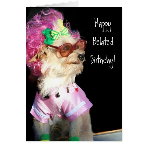 Happy Belated Birthday Toy Mix dog greeting card | Zazzle