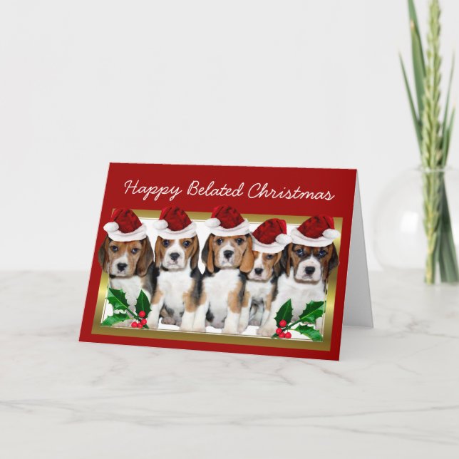 Happy Belated Christmas Beagle puppies card (Front)