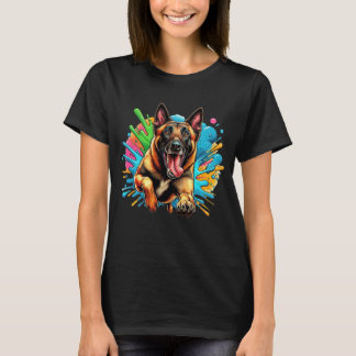 Happy Belgian Malinois in burst of colour T-Shirt