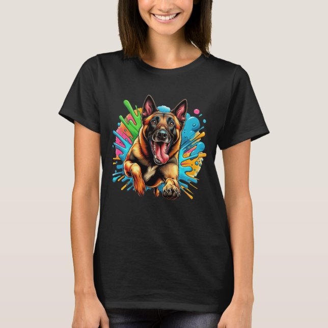 Happy Belgian Malinois in burst of colour T-Shirt (Front)
