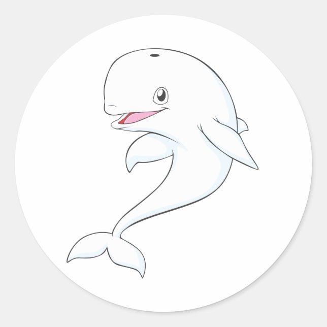 Happy Beluga Whale Cartoon Classic Round Sticker (Front)