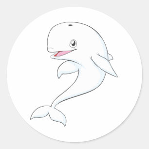 Happy Beluga Whale Cartoon Classic Round Sticker