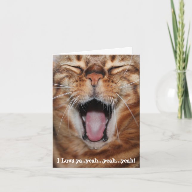 Happy Bengal Cat, "I luvs ya...yeah..yeah..yeah!" Holiday Card (Front)