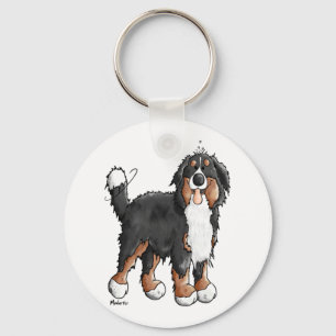 Happy Bernese Mountain Dog - Comic - Dogs - Cartoo Key Ring