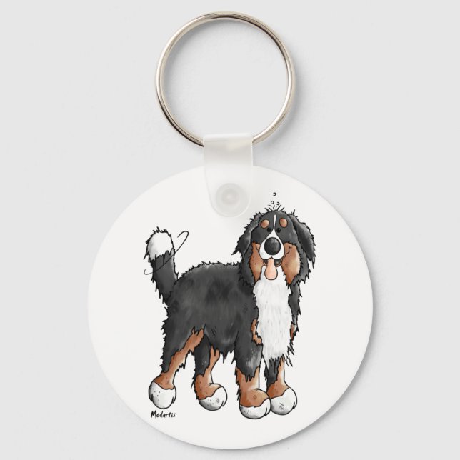 Happy Bernese Mountain Dog - Comic - Dogs - Cartoo Key Ring (Front)