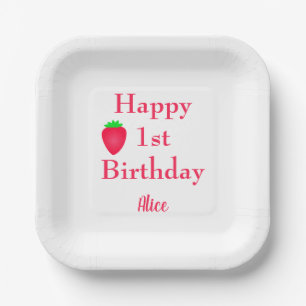 Happy Berry First Strawberry 1st Birthday 2024 Paper Plate