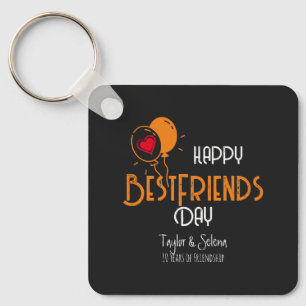 Happy Best Friends Day with Heart Balloons & Names Key Ring