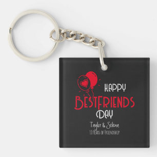 Happy Best Friends Day with Heart Balloons & Names Key Ring