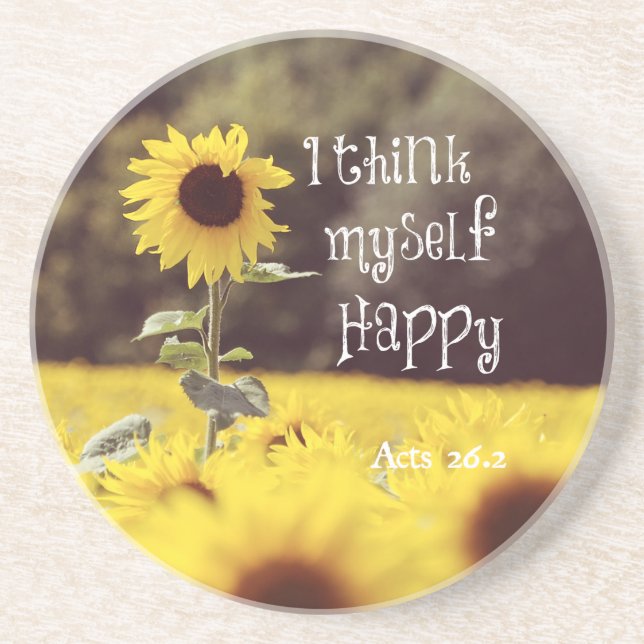 Happy Bible Verse with Sunflowers Coaster (Front)
