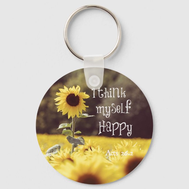 Happy Bible Verse with Sunflowers Key Ring (Front)
