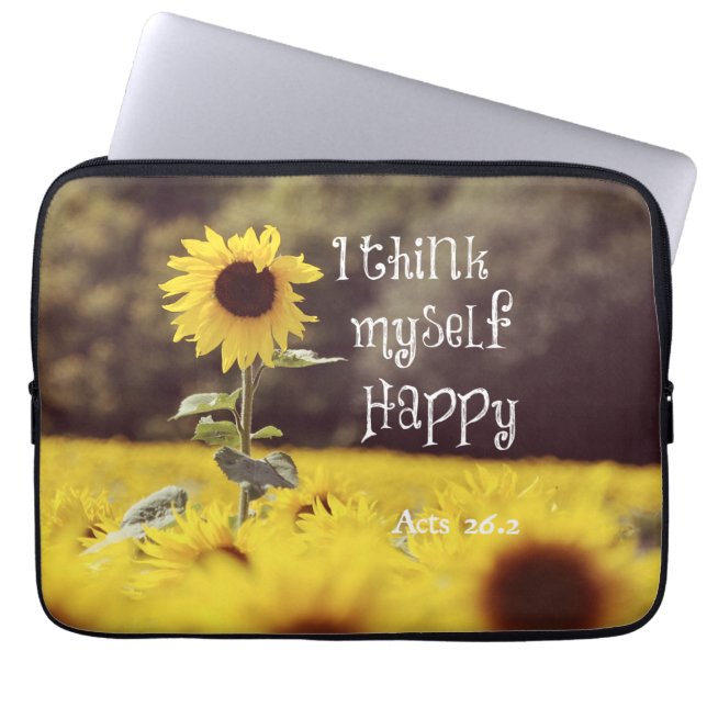 Happy Bible Verse with Sunflowers Laptop Sleeve (Front)