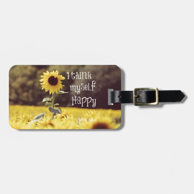 Happy Bible Verse with Sunflowers Luggage Tag (Front Horizontal)