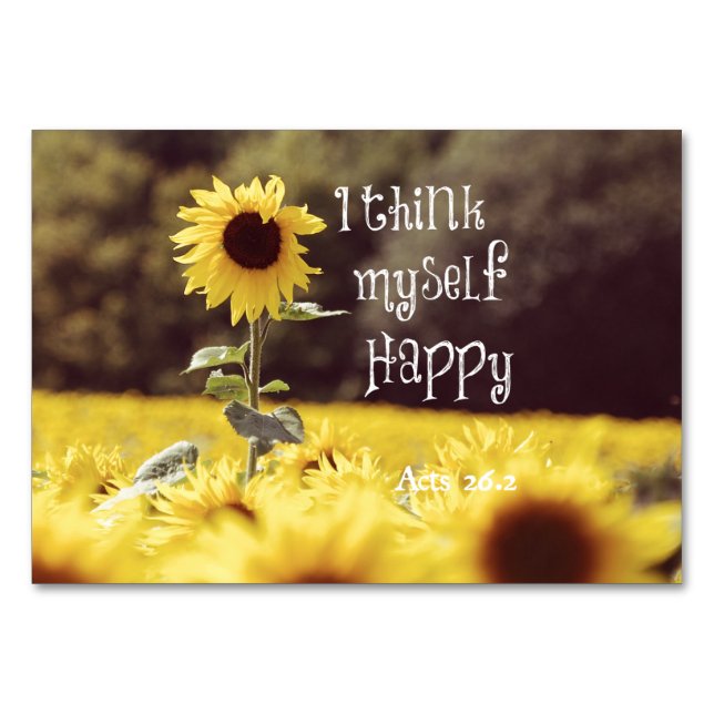 Happy Bible Verse with Sunflowers Table Number (Front)