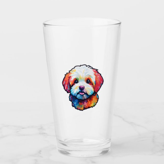 Happy bichon frize  glass (Front)