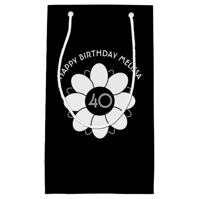 Happy Big 40 Birthday Floral Design Pattern Black Small Gift Bag (Front)