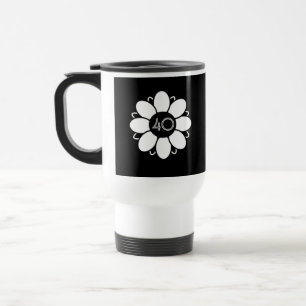 Happy Big 40 Birthday Floral Design Pattern Black Travel Mug