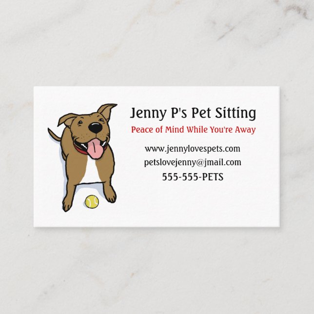 Happy Big Brown Dog with Tennis Ball Business Card (Front)