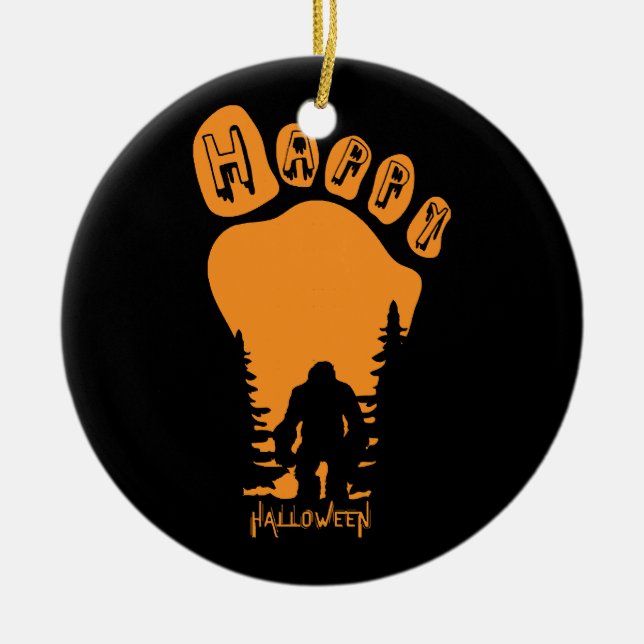 Happy Big Foot Halloween Ceramic Tree Decoration (Front)