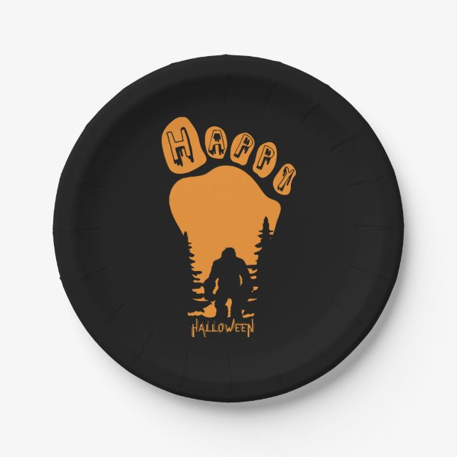 Happy Big Foot Halloween Paper Plate (Front)
