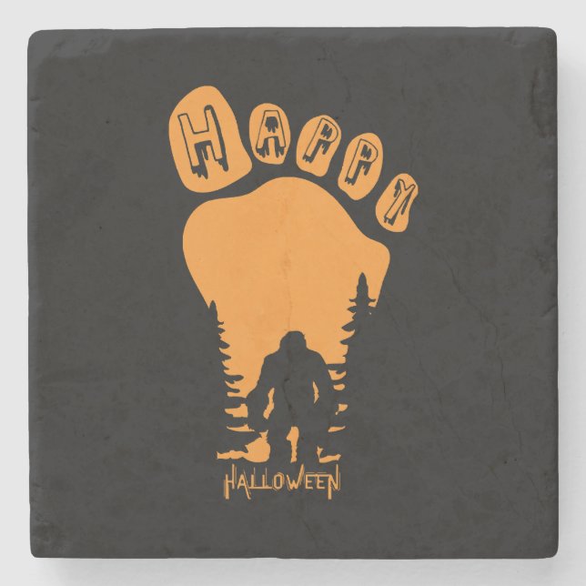 Happy Big Foot Halloween Stone Coaster (Front)