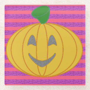 Happy Big Modern Orange Pumpkin Glass Coaster
