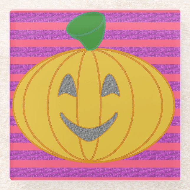 Happy Big Modern Orange Pumpkin  Glass Coaster (Front)