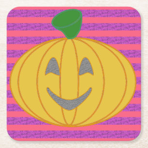 Happy Big Modern Orange Pumpkin Halloween Party Square Paper Coaster