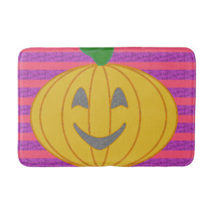Happy Big Modern Orange Pumpkin on Purple and Pink Bath Mat
